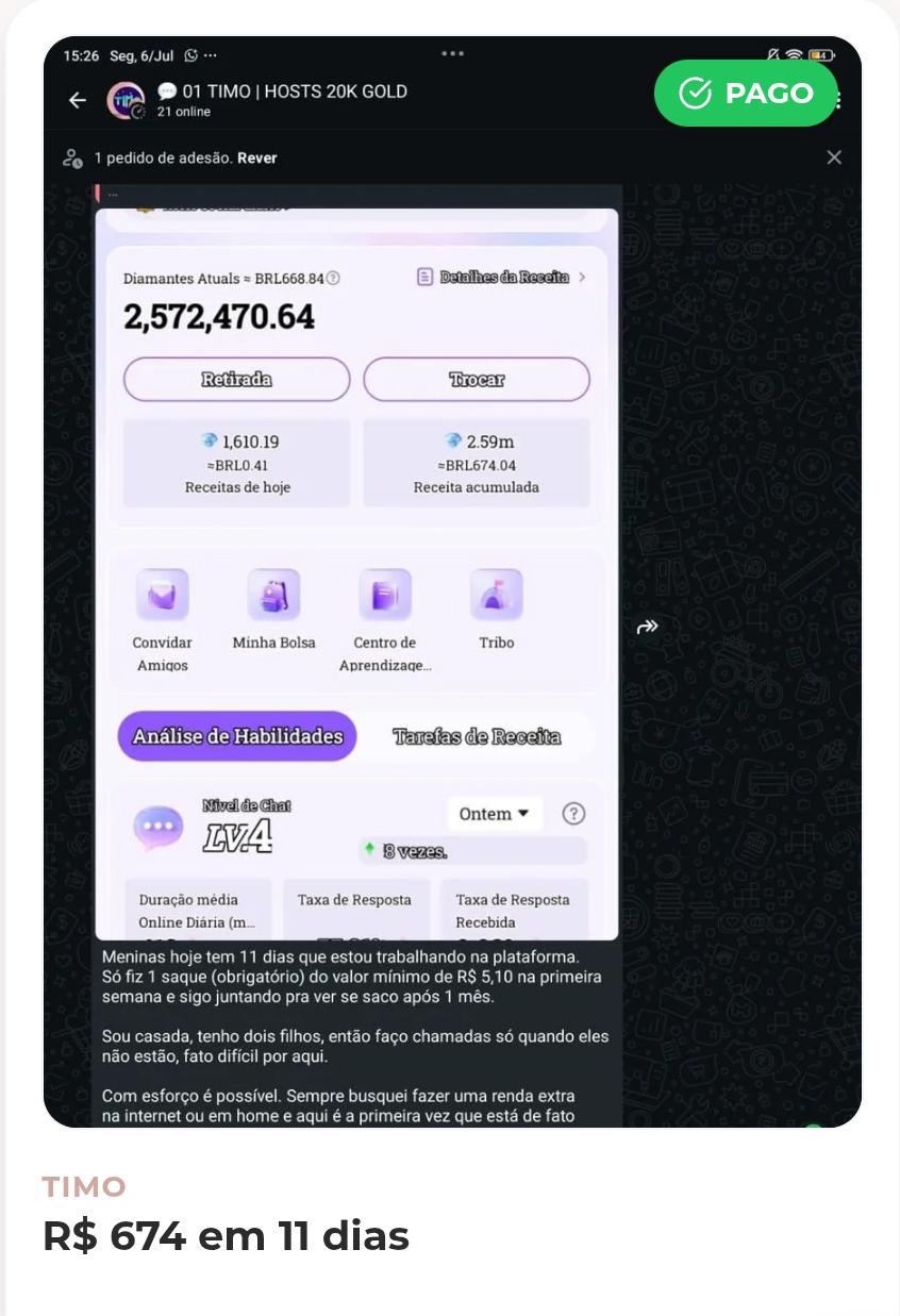 Comprovante: R$ 674 em 11 dias